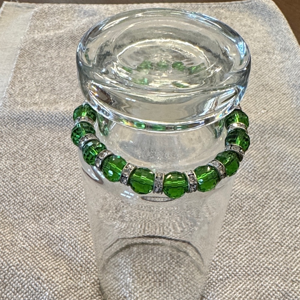 Green Beaded Bracelet with Silver Accents